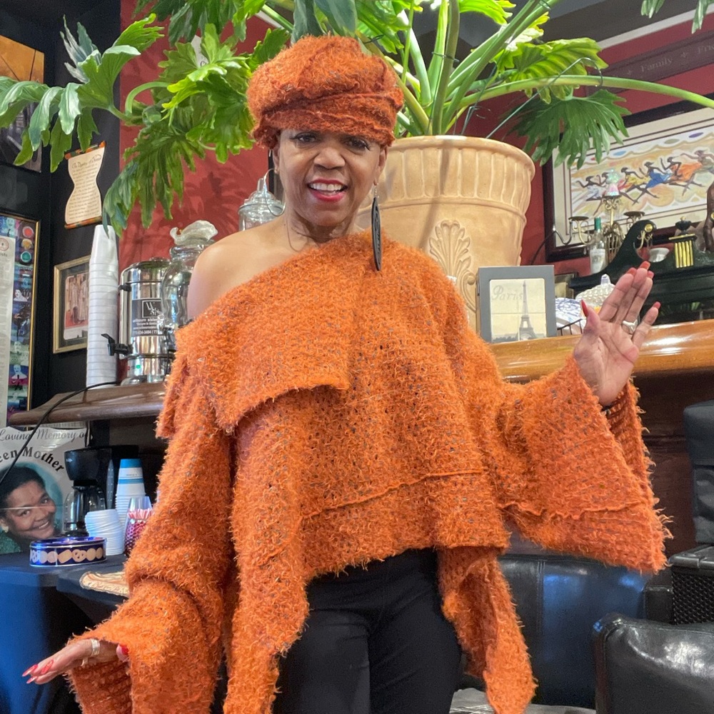 Orange Sweater Knit Sweater with Hat.